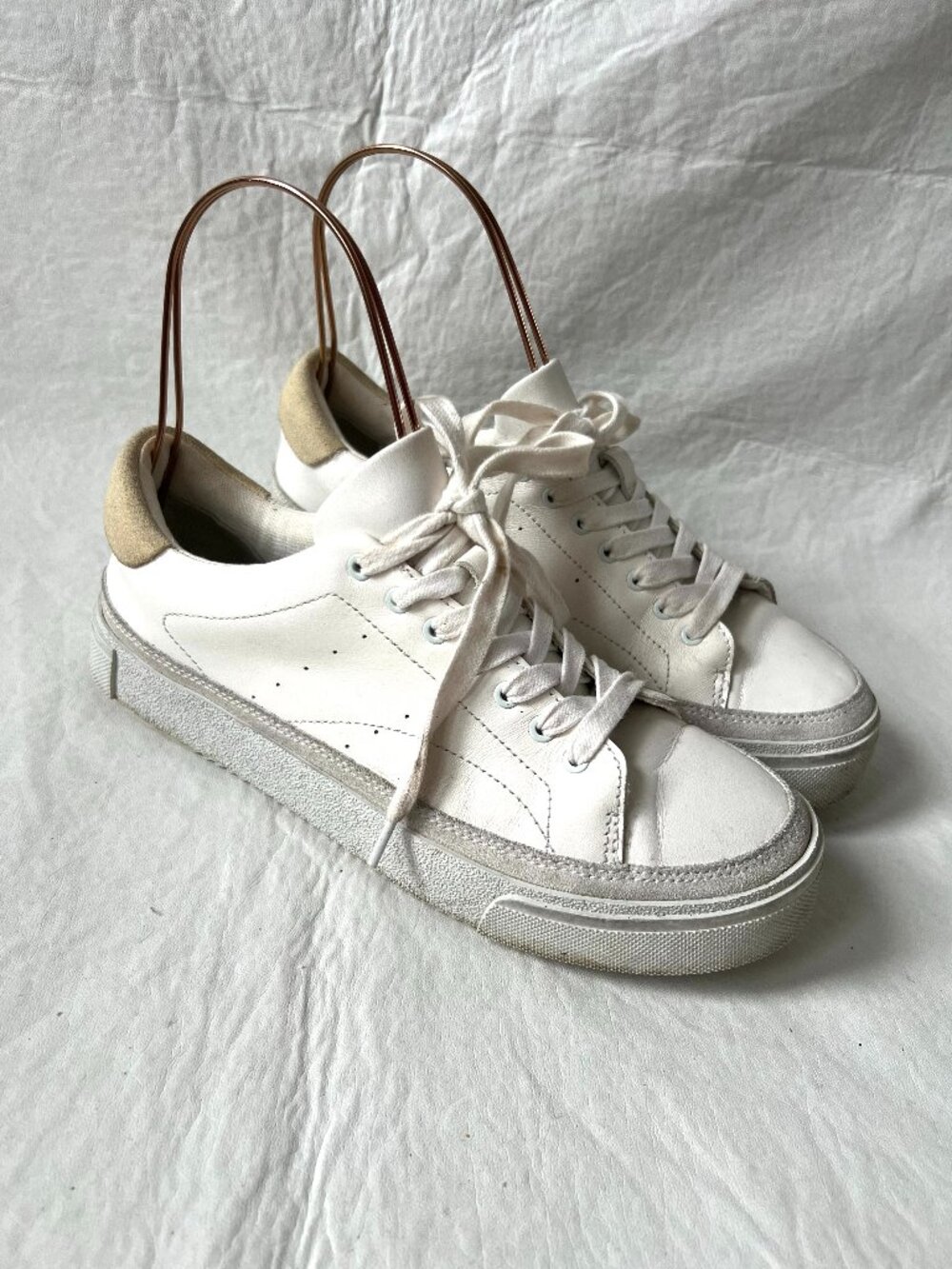 All Saints sneakers womens 38 8 low top shoes white leather suede platform Trish